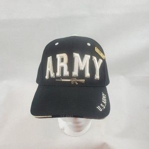 U.S. Army Black White Embroidered Letters Cap Hat with Military Pins
